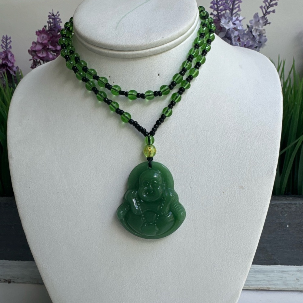 Green Buddha Pendant Necklace - Women Jewelry - Picture 5 of 12